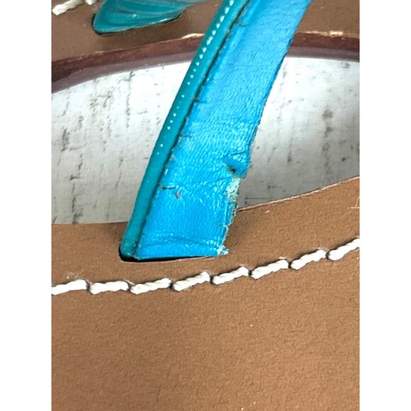 Tory Burch Womens 10 Blue Gold Leighanne Bow Slip-On Logo Thong Sandals - Picture 9 of 11